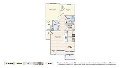 Floor plan for 2 beds, 2 baths, 1043 sqft